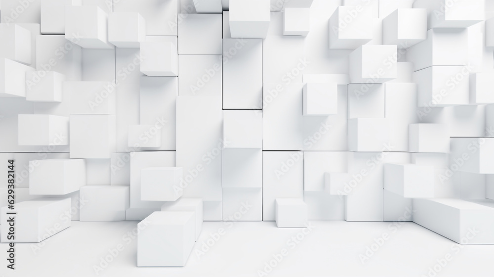 Poster stylish visual representation of white cube boxes playfully obstructing the background