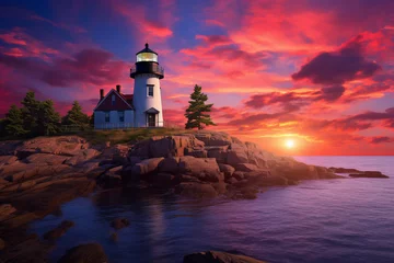 Keuken spatwand met foto lighthouse at sunset ai generative art © pasi