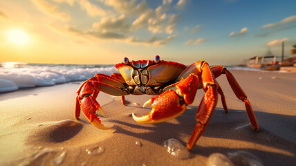 Crab walks across the beach at sunset - Powered by Adobe