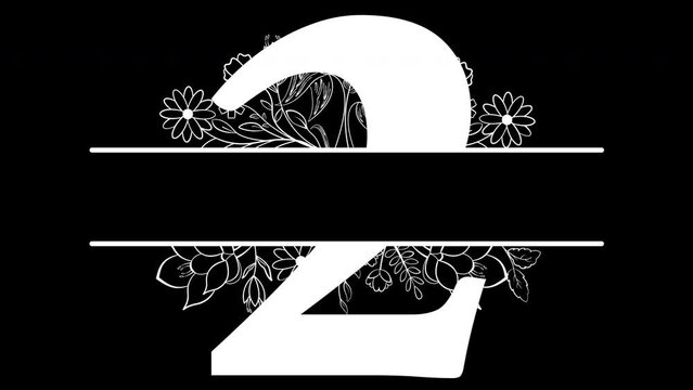 Number Two Flowers Monogram Aesthetic White Animated, with ALPHA Channel (Transparent Background) In 4K Resolution