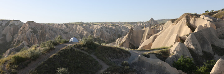 Tourist tent on a hill in Cappadocia, Turkey.