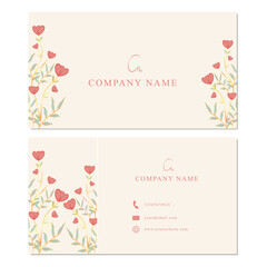 business card set template with gold and pink floral design