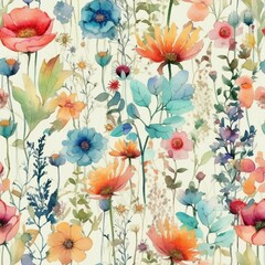 Watercolor Wild Flowers Seamless Repeat Patterns Background 5