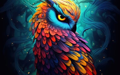 Colorful owl in the night.