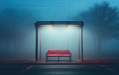 Bench in the fog background.