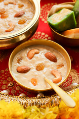Rice Kheer Indian Sweet Payesh. Kerala Onam Payasam Palada Phirni dessert Mumbai India. Mithai...