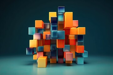 Artistic Assemblage: Creative Arrangement of Colorful 3D Blocks (Generative AI)