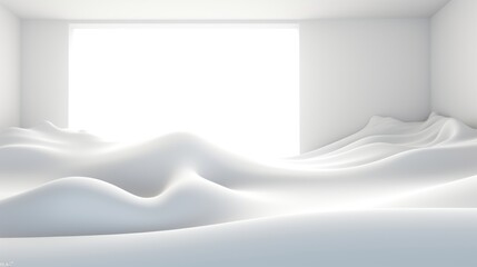 White abstract composition for a mocap of wavy shapes and a light window in the wall. Ai generation