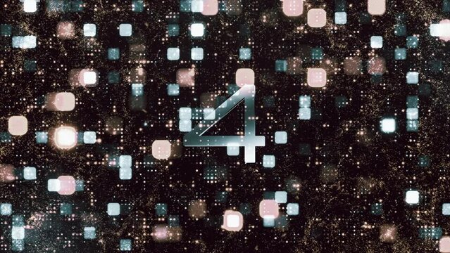 Five seconds Countdown Timer with grid digital technology and fire burst animation abstract background.  Five to zero count down art effect counting timer abstract background.