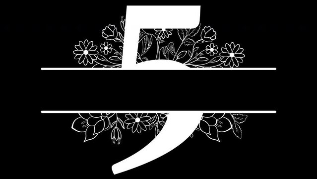 Number Five Flowers Monogram Aesthetic White Animated, with ALPHA Channel (Transparent Background) In 4K Resolution