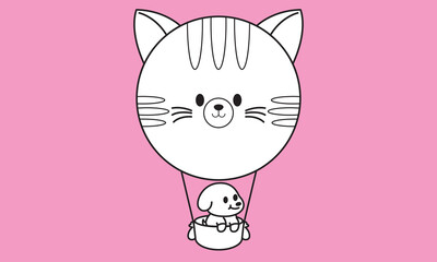 Cat balloon line cartoon vector
