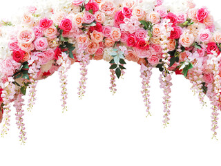  Pink roses bouquet in arch composition - 629388354