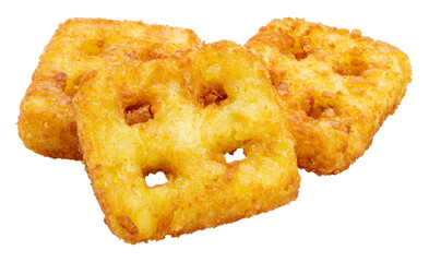 Crispy Hash Browns isolated on white background, Crispy Hash Browns on white PNG File.