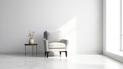 White wall interior living room with armchair