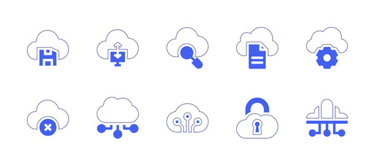 Cloud computing icon set. Duotone style line stroke and bold. Vector illustration. Containing cloud computing, cloud.