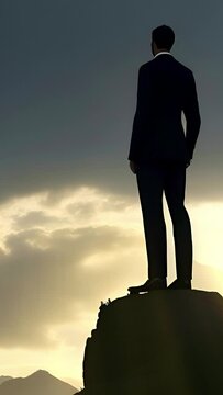 Inspiring Silhouette: Businessman on the Mountain Top