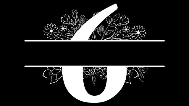 Number Six Flowers Monogram Aesthetic White Animated, with ALPHA Channel (Transparent Background) In 4K Resolution