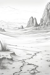 There are sand dunes and mountains in the desert landscape. (Generative AI)