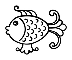 Abstract line art drawing of an fish, decorative cartoon fish, Contour drawing,  line art vector illustration