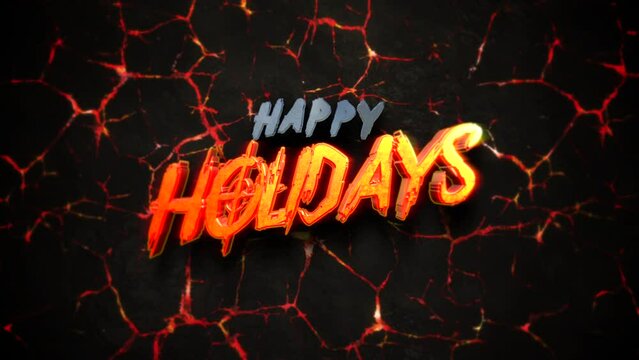 A stark contrast of elements as the Happy Holidays text hovers above a flowing bed of red lava, merging the warmth of festivities with natures raw power