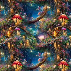 Fototapeta na wymiar Magical Forest Seamless Pattern Background 4