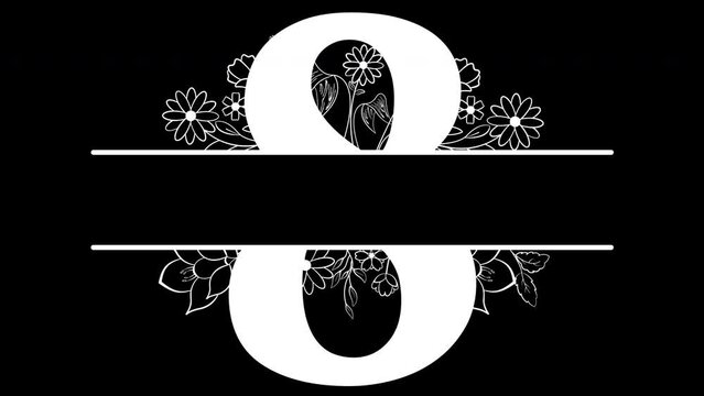 Number Eight Flowers Monogram Aesthetic White Animated, with ALPHA Channel (Transparent Background) In 4K Resolution