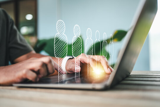 management, resource, employee, team, human, relationship, strategy, organization, connection, leadership. typing keyboard and sorting personal hud show it. human management with technology solution.