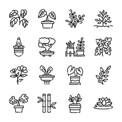 Set of plant line art vector
