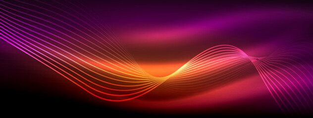 Glowing neon wave abstract background - vibrant, luminescent waves pulsate in a captivating and electrifying display