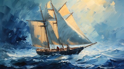 sailing ship in the sea - obrazy, fototapety, plakaty