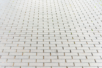 Fototapeta premium Grey brick stone street road.Pavement texture.Light sidewalk,sunny summer day.