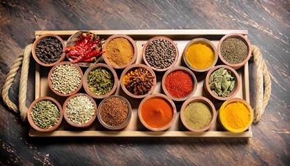 Indian spices in wooden trays