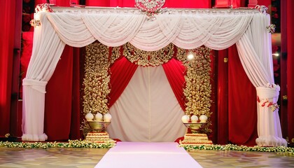 Indian wedding stage decoration with red carpet