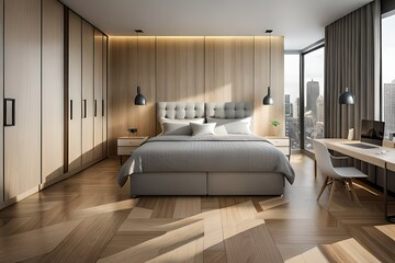 beautiful bed room in a house generated by AI