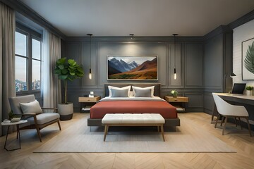 beautiful bed room in a house generated by AI