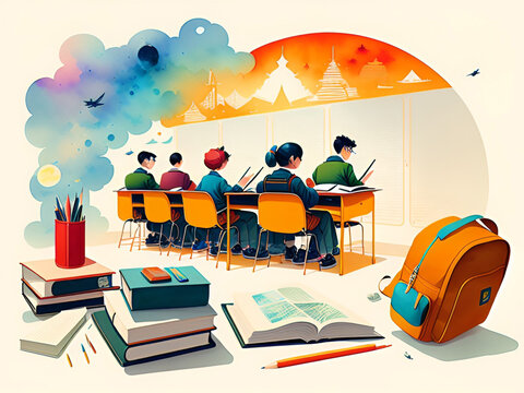 recommend clip art: watercolor illustration background for education, back to school
