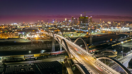 Fototapeta na wymiar Los Angeles Panoramic Aerial Skyline at Night