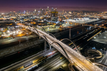 Fototapeta na wymiar Los Angeles Panoramic Aerial Skyline at Night