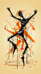 Contemporary Art Abstract Dancer Line Art Depicting a Playful and Funny Dance Pose, Abstract Dancer in Modern Line Art, Dynamic Line Art, minimalist, simple lines, artistic movement, artwork, artistic