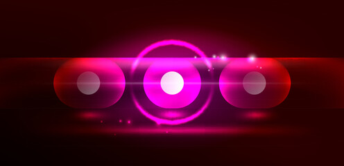 Abstract glowing neon light techno circles background