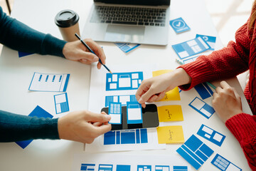 UX graphic designer planning application process development prototype wireframe for web smart...