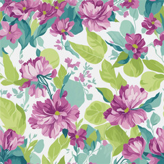 colorful watercolor flowers, seamless flowers pattern