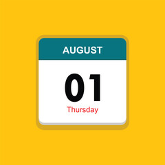 thursday 01 august icon with yellow background, calender icon