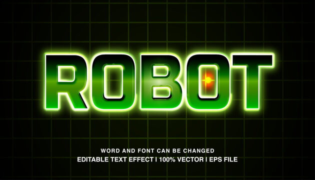 Robot editable text effect template, green neon glow futuristic style typeface, premium vector