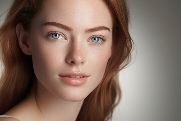 Fototapeta premium Portrait of beauty caucasian woman with perfect healthy glow skin facial