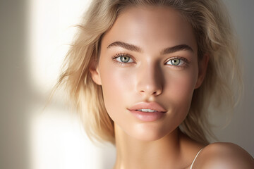 Naklejka premium Portrait of beauty caucasian woman with perfect healthy glow skin facial