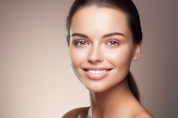 Fototapeta premium Portrait of beauty caucasian woman with perfect healthy glow skin facial