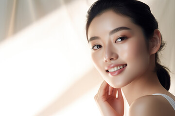 Portrait of beauty asian woman with perfect healthy glow skin facial