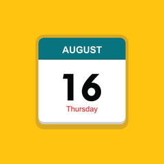 thursday 16 august icon with yellow background, calender icon