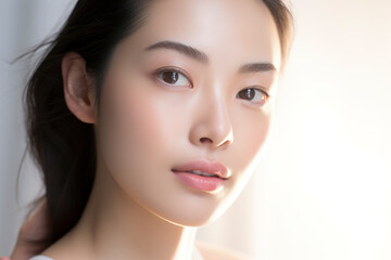 Fototapeta premium Portrait of beauty asian woman with perfect healthy glow skin facial
